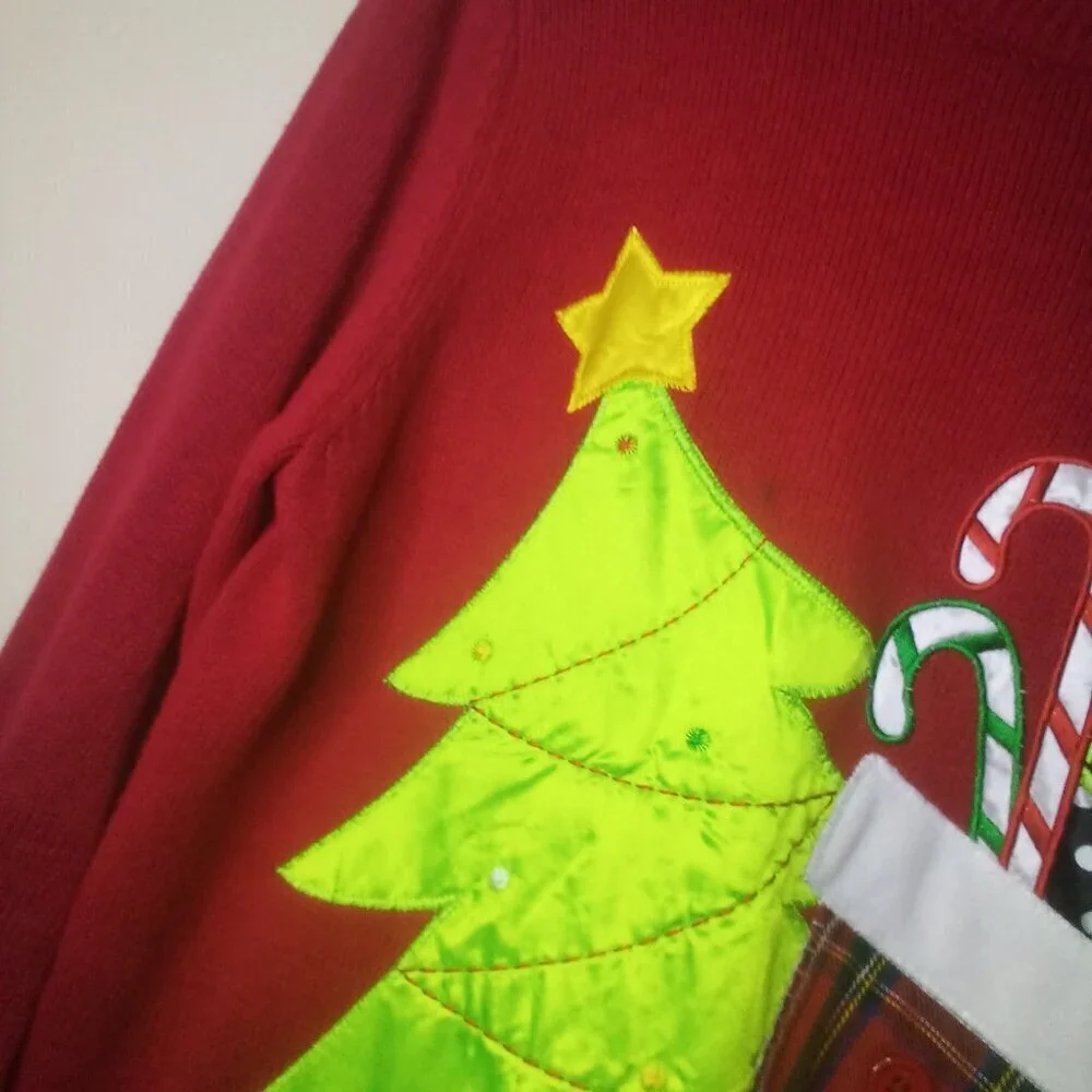Retro Threads Sweater Christmas Holiday S Women  Long Sleeve Tree Stocking